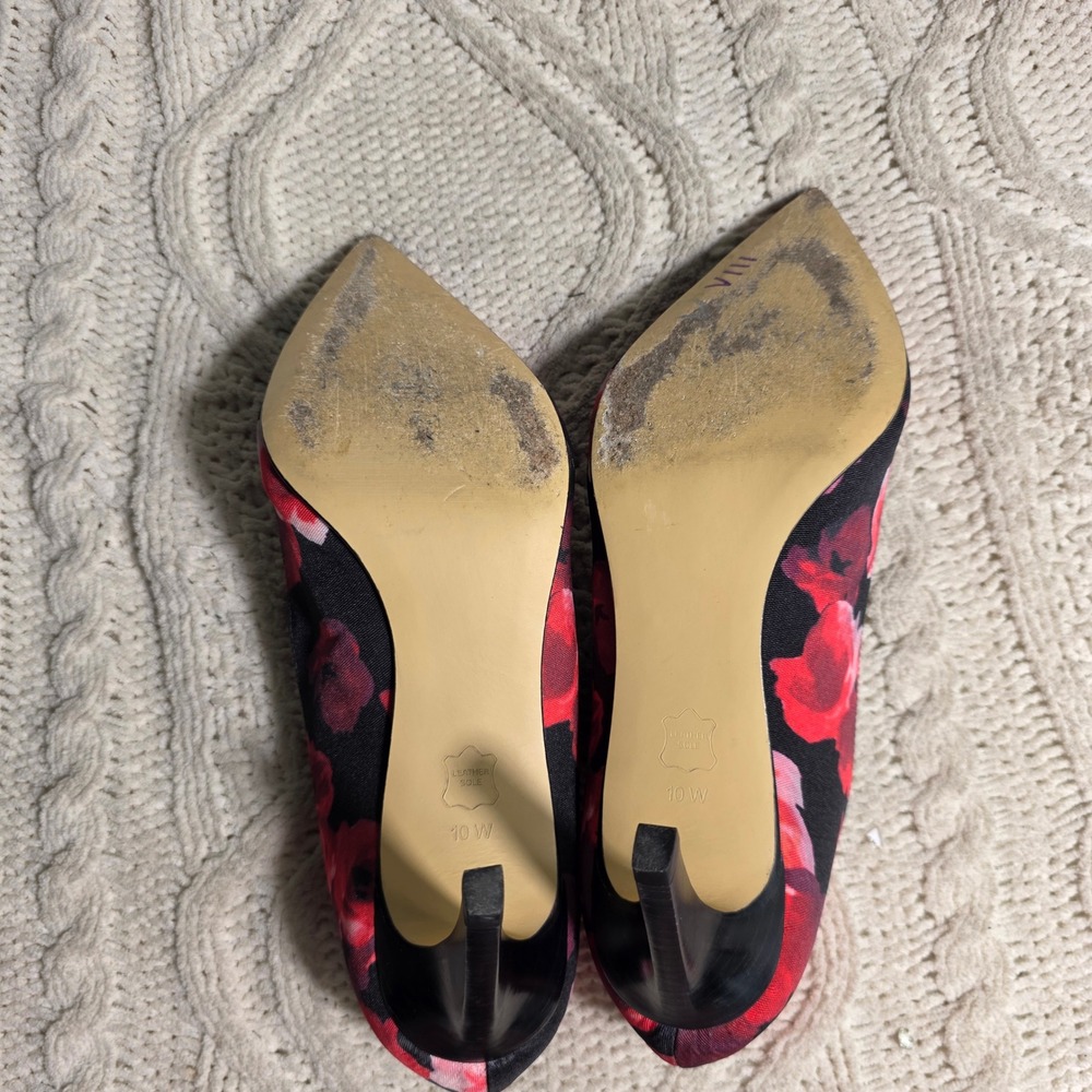 Talbots Floral Pumps Black Red Floral Pointed Toe Heels Womens 10 Wide - Picture 5 of 8